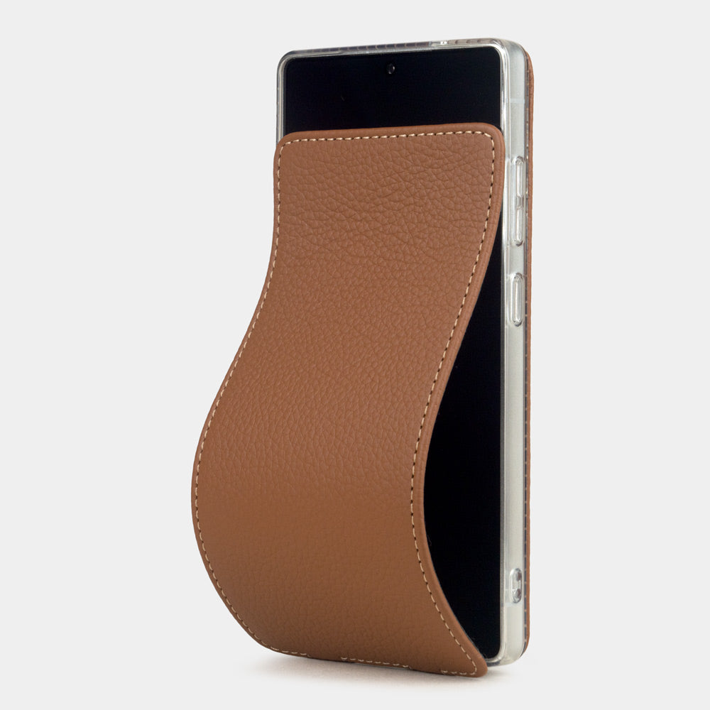 Samsung S24 Ultra gold leather flip case, magnetic flap opening to reveal the screen