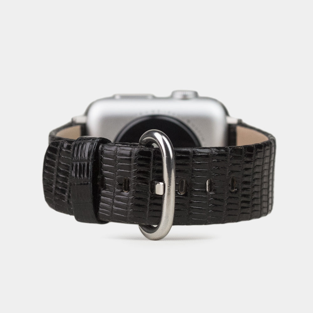 black lizard strap apple watch steel adapters and buckle main view