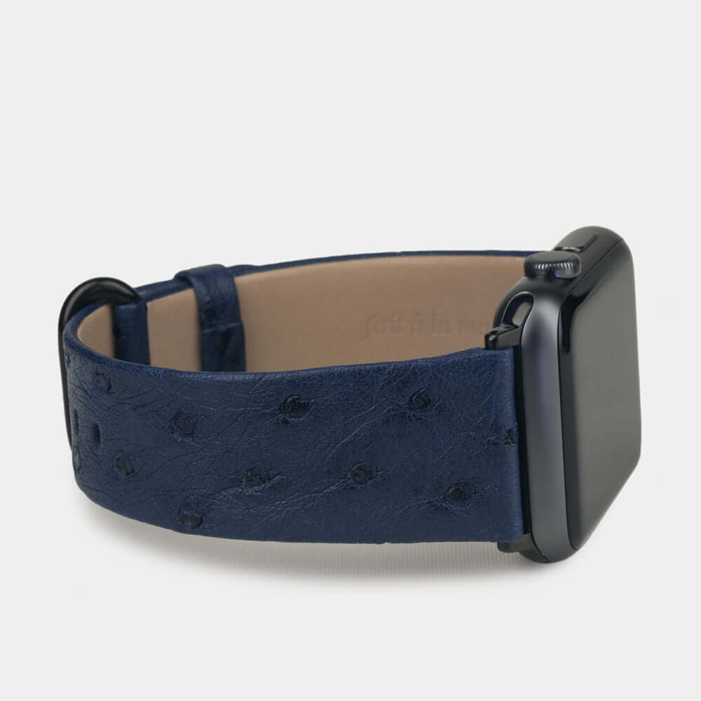 Ostrich Leather Strap Apple Watch 45/46mm Blue | Marcel Robert - 6