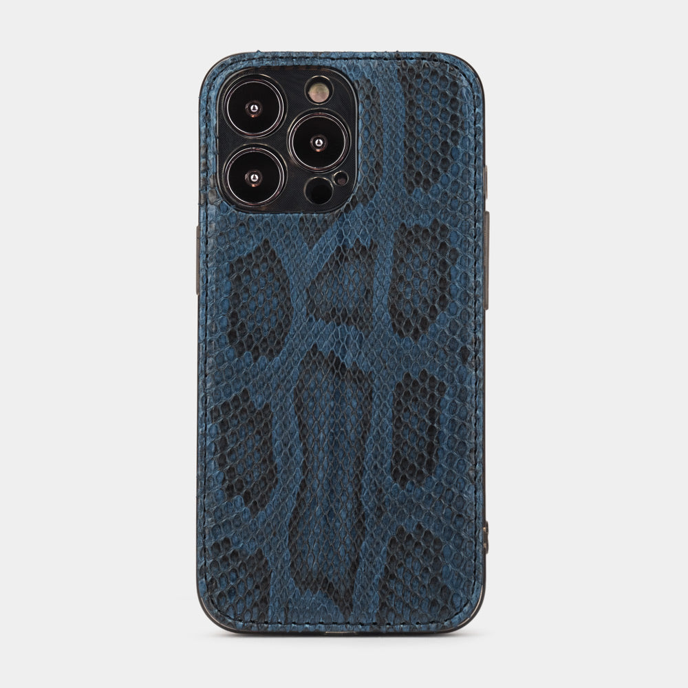 iPhone 15 Pro Max cover case python blue back view exotic leather design
