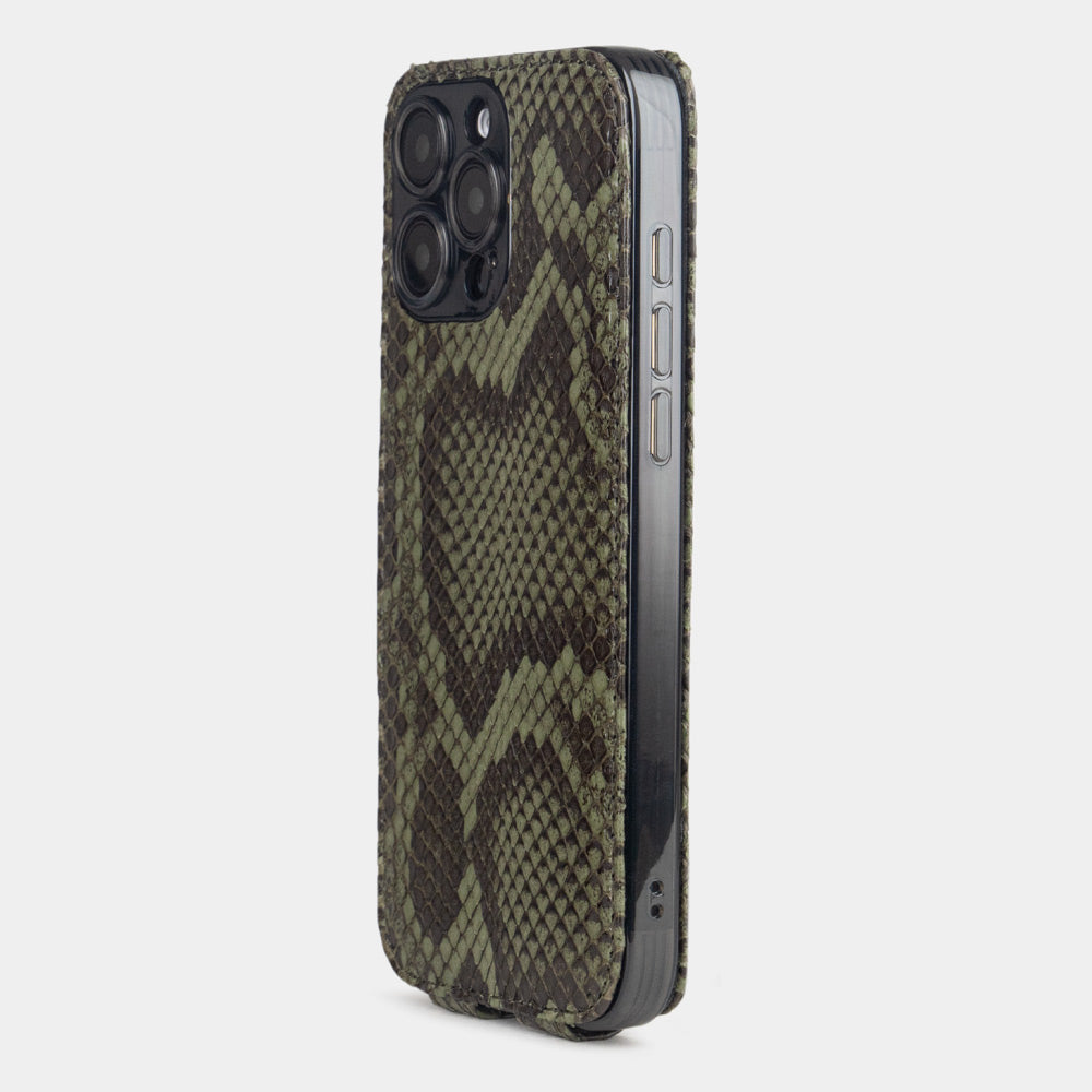 iPhone 16 Pro Max Green Python Leather Flip Case with MagSafe