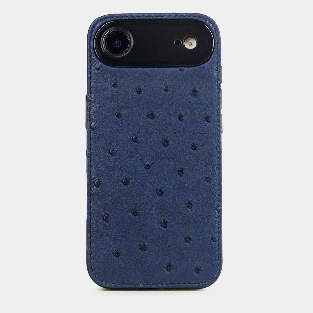 blue Ostrich Cover Case iPhone 17 Air – luxury handmade phone case in genuine ostrich leather