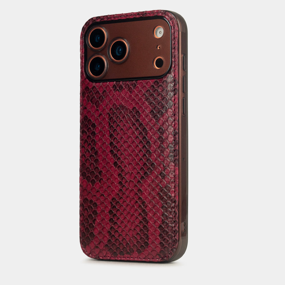 Bordeaux Python Cover Case iPhone 17 Pro Max orange – luxury handmade phone case in genuine python leather