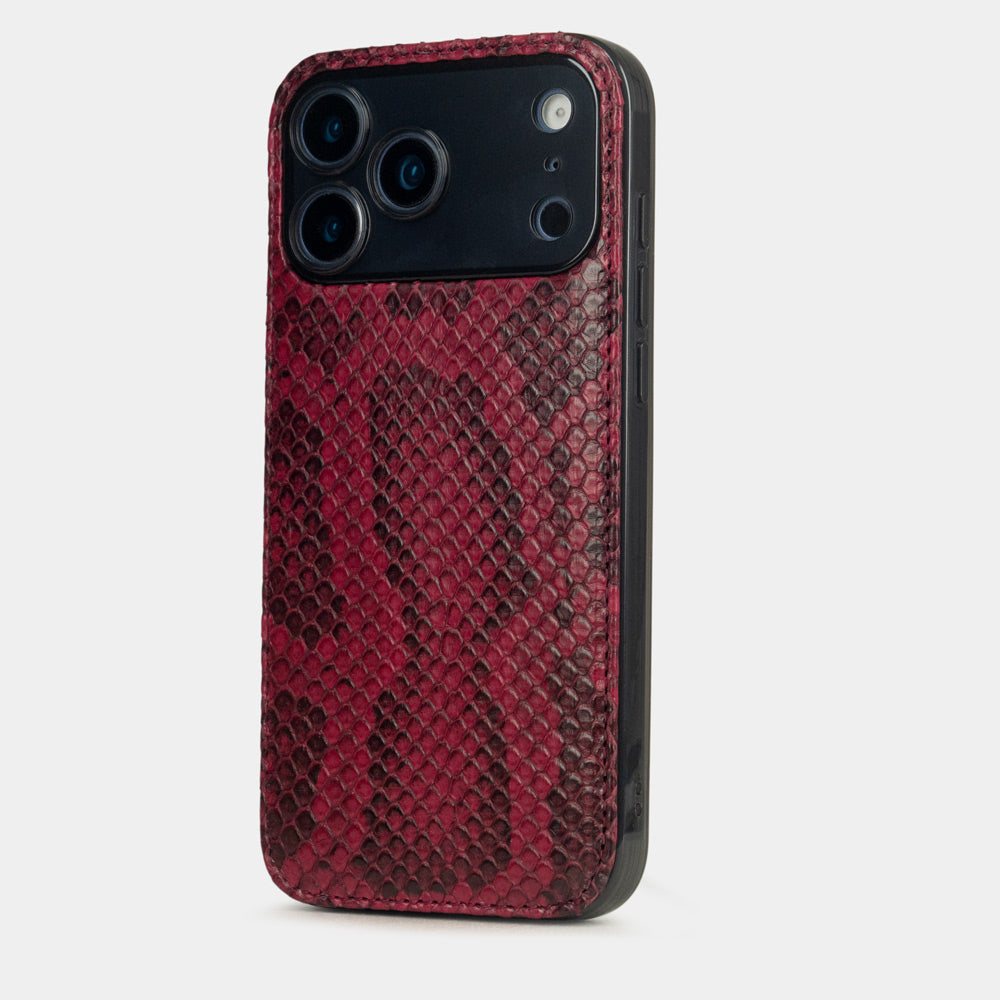 Bordeaux Python Cover Case iPhone 17 Pro Max blue – luxury handmade phone case in genuine python leather, view of the cameras