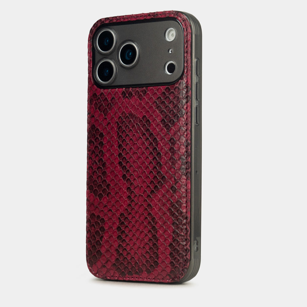Bordeaux Python Cover Case iPhone 17 Pro Max silver – luxury handmade phone case in genuine python leather