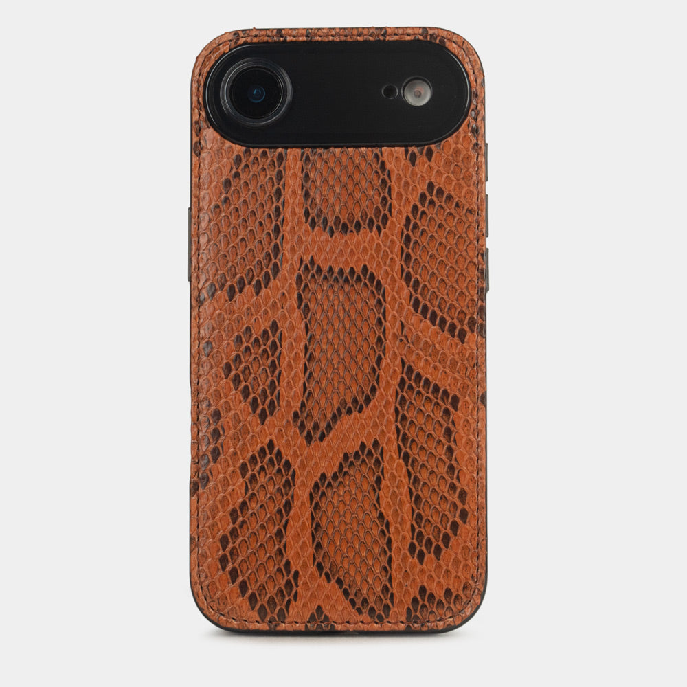 Gold Python Cover Case iPhone 17 Air – luxury handmade phone case in genuine python leather, main photo