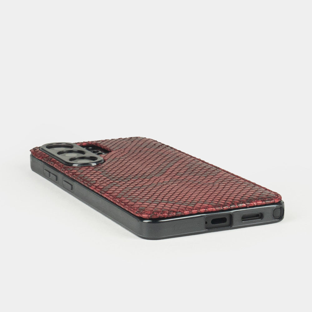 Bordeaux Python Cover Case Samsung S26 Ultra - flat side view displaying ultra-thin handcrafted design, USB-C port & S-Pen openings