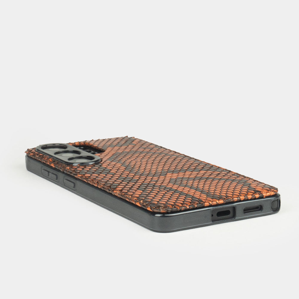 Gold Python Cover Case Samsung S26 Ultra - flat side view displaying ultra-thin handcrafted design, USB-C port & S-Pen openings
