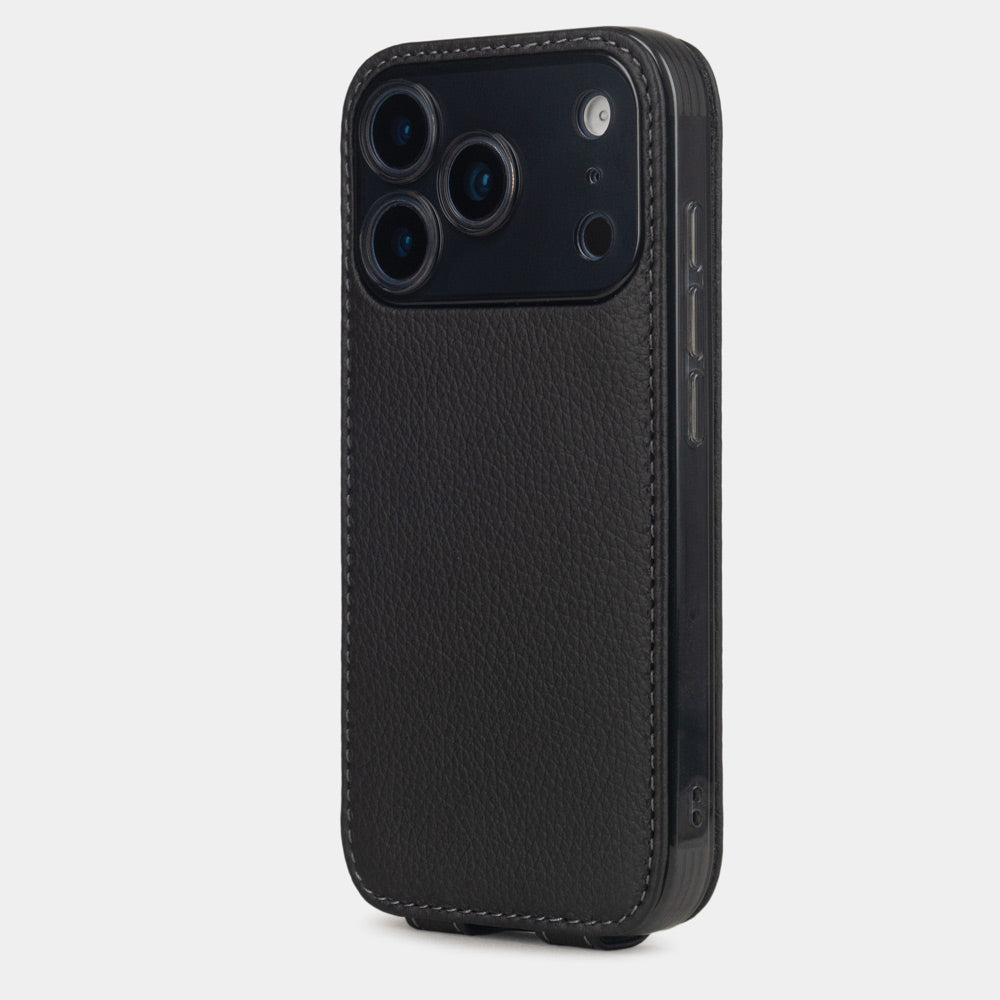black Calfskin Case iPhone 17 Pro Max blue - view from camera side and how the lenses are efficiently protected