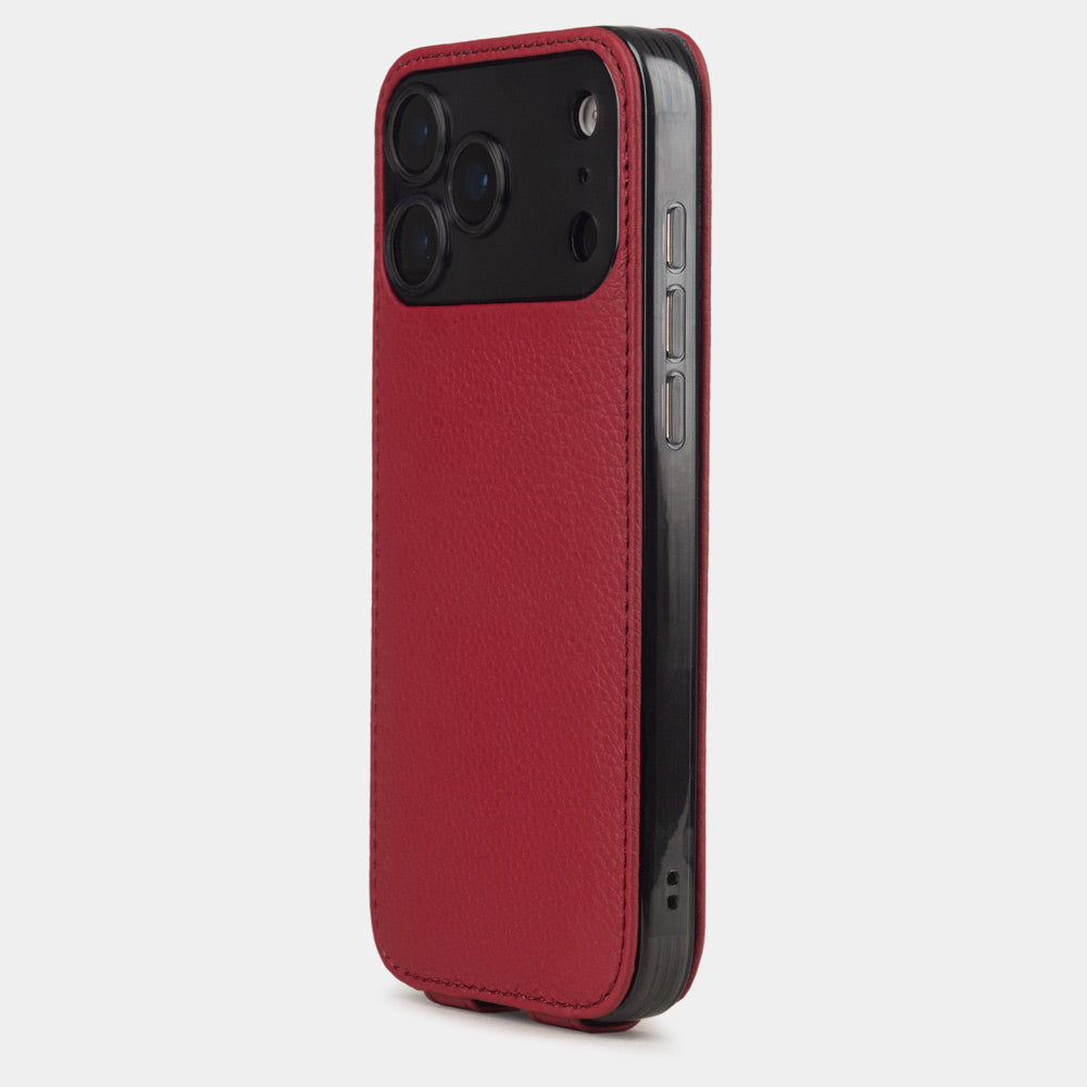 Red Calfskin Case iPhone 17 Pro Max blue - view from camera side and how the lenses are efficiently protected