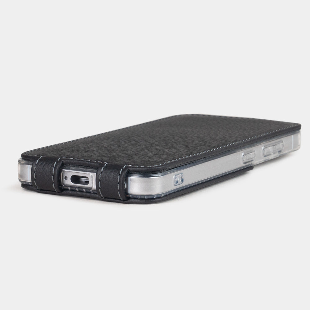 Samsung Galaxy S25 Case – Black Calfskin Leather Flip Cover