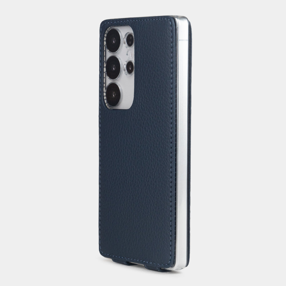 blue leather flip case Samsung S25 Ultra slim back with built-in MagSafe and precise camera cutouts