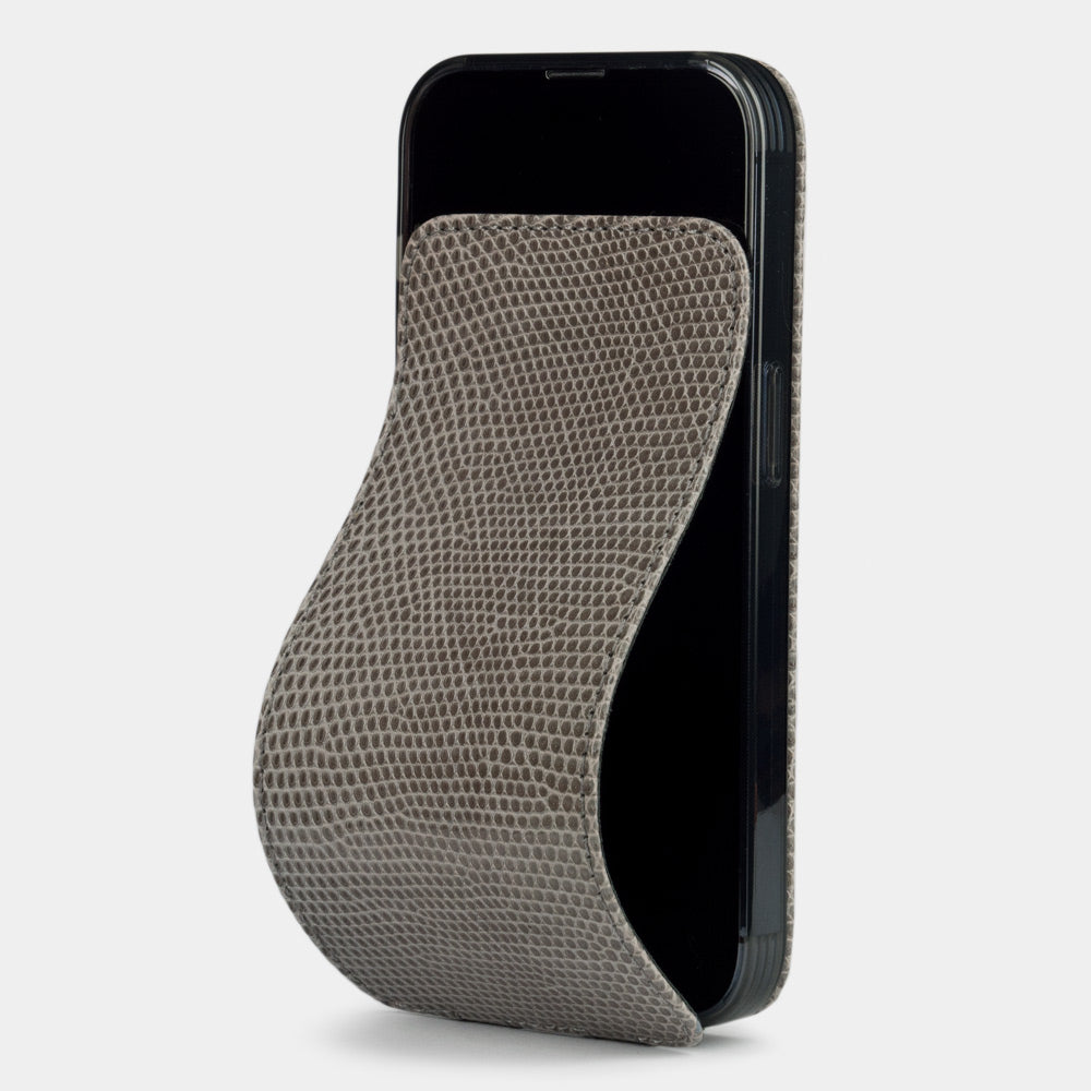 Grey Lizard Leather Flip Case iPhone 14 Pro | Marcel Robert - 0