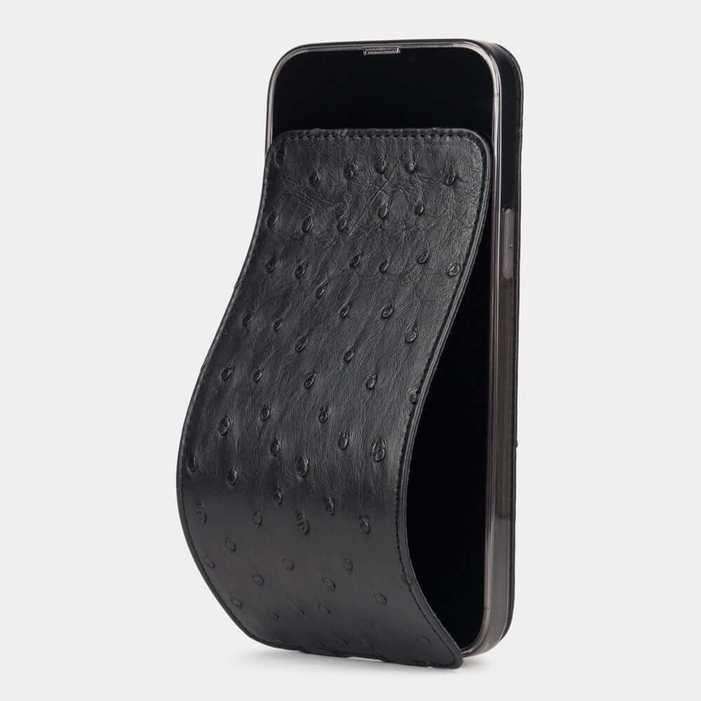 Black Ostrich Leather Case iPhone 14 Pro Max | Marcel Robert - 0
