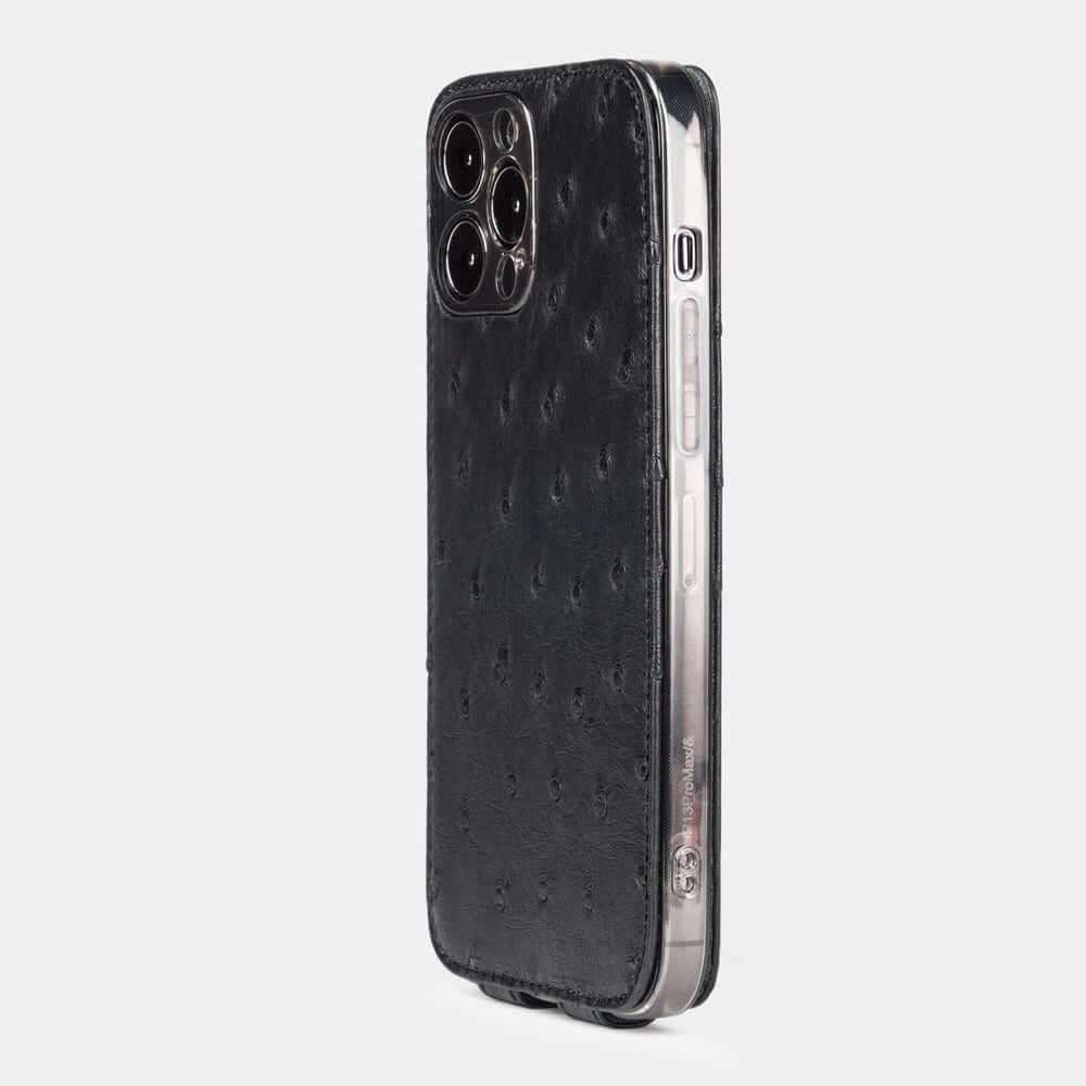 Black Ostrich Leather Case iPhone 14 Pro Max | Marcel Robert - 1