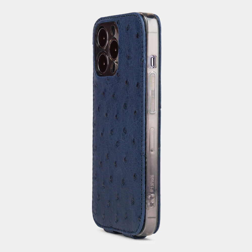 Blue Ostrich Leather Case iPhone 14 Pro Max | Marcel Robert - 1