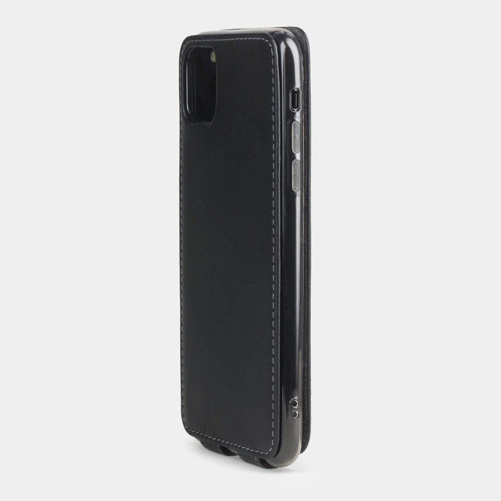 Black calfskin leather flip case iPhone 11 Pro, Marcel Robert handmade magnetic folding cover