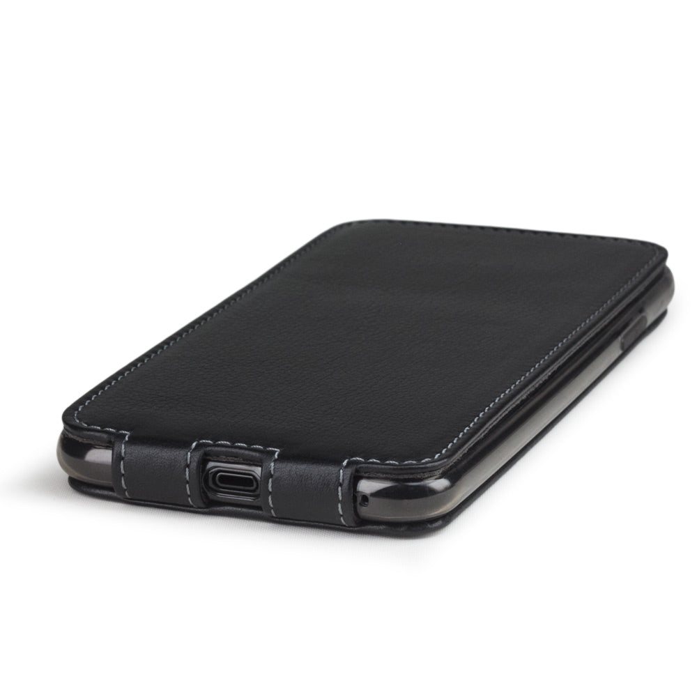 Black calfskin leather flip case iPhone 11 Pro, Marcel Robert handmade magnetic folding cover