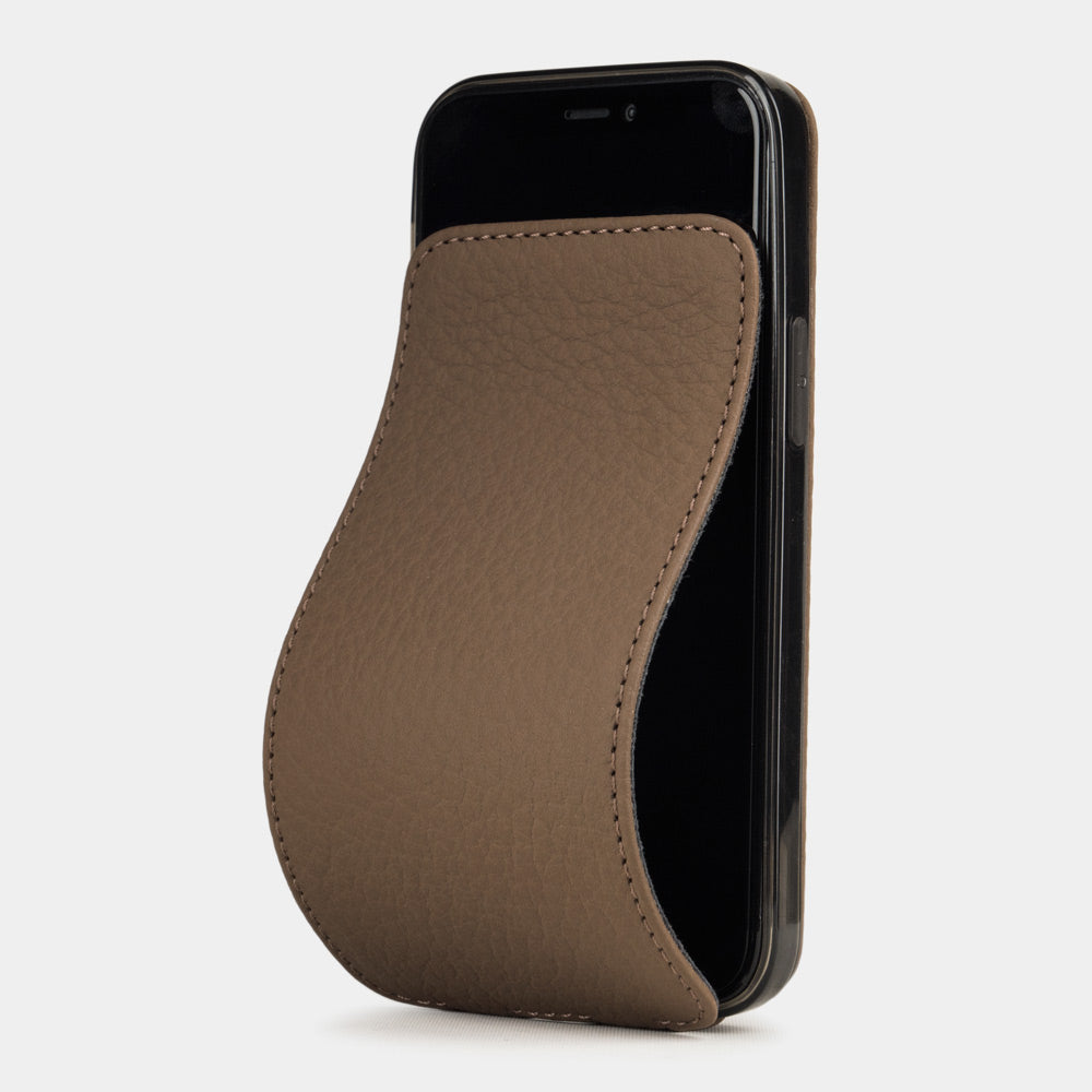 iPhone 12 mini calfskin Coffee leather case — handmade magnetic flip cover Marcel Robert