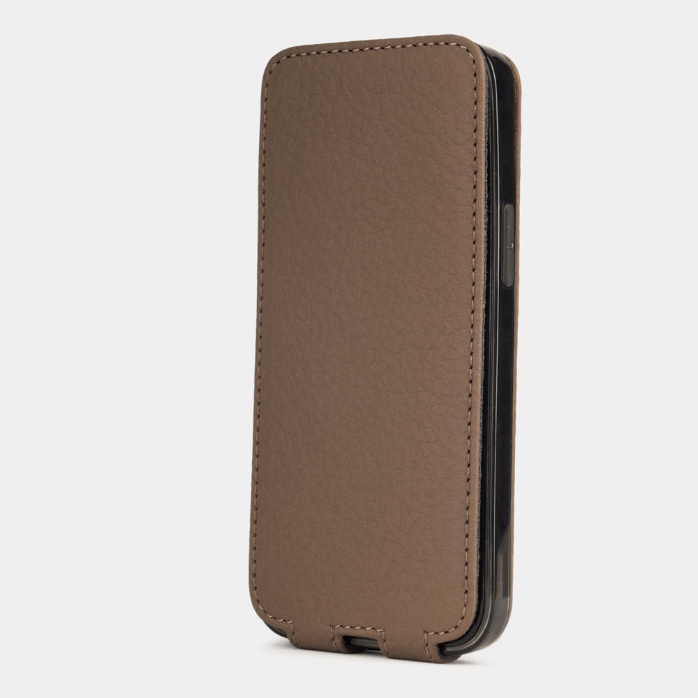 coffee calfskin leather iPhone 12 Pro Max case — handmade magnetic flip cover Marcel Robert