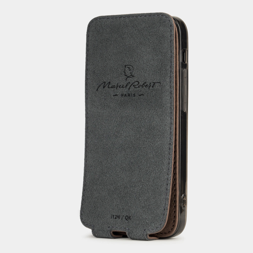 coffee calfskin leather iPhone 12 Pro Max case — handmade magnetic flip cover Marcel Robert