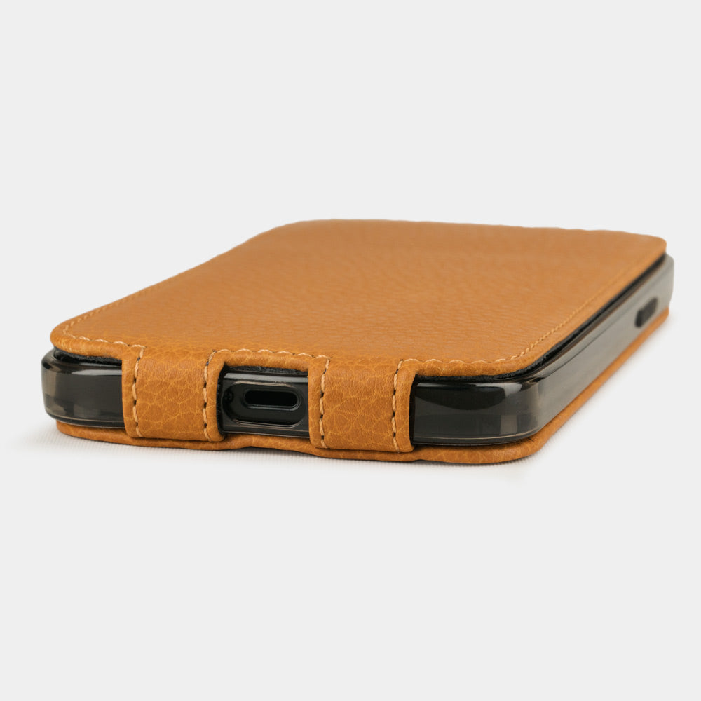 ocker calfskin leather iPhone 12 Pro Max case — handmade magnetic flip cover Marcel Robert