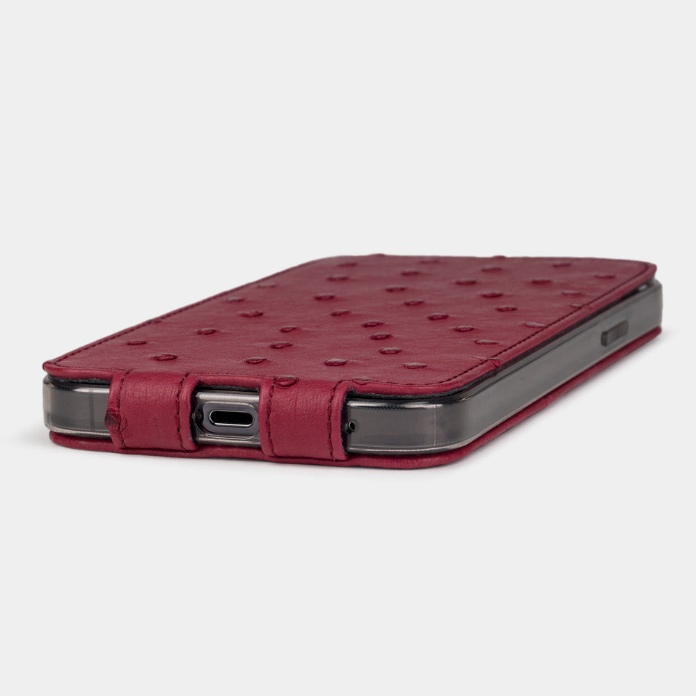 iPhone 15 Pro Fuchsia Ostrich Designer Case – MagSafe Flip