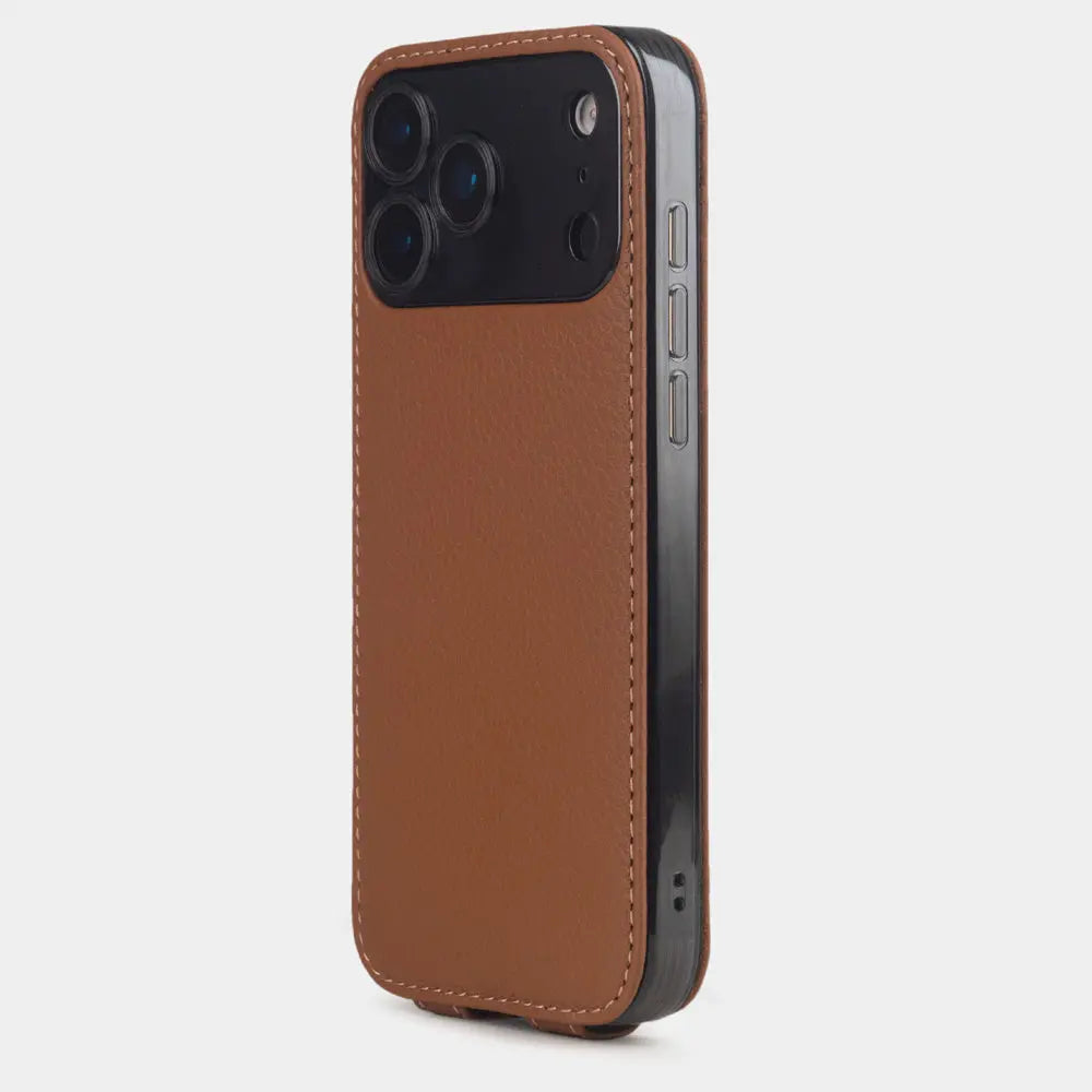 gold Calfskin Case iPhone 17 Pro - view from camera side and how the lenses are efficiently protected