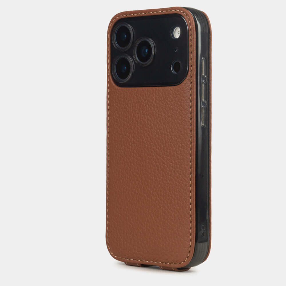 Gold Calfskin Case iPhone 17 Pro Max blue - view from camera side and how the lenses are efficiently protected