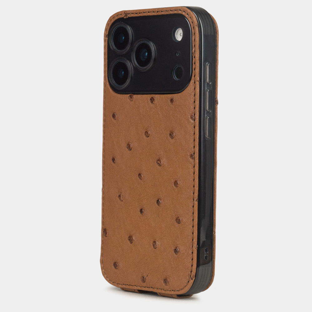 Gold Ostrich Case iPhone 17 Pro Max blue - view from camera side and how the lenses are efficiently protected