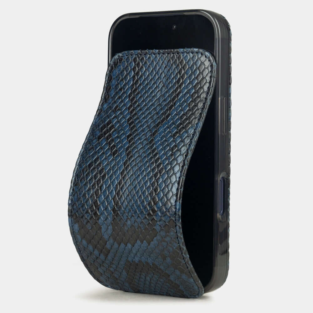 iPhone 17 Pro Max Python Blue Leather Case featuring a sleek design with a unique python texture.