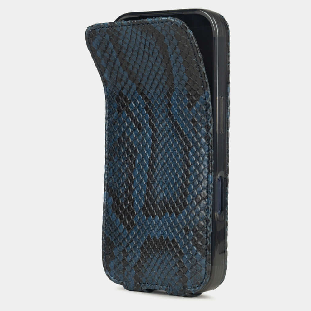 iPhone 17 Pro Max Python Blue Leather Case with textured python skin design