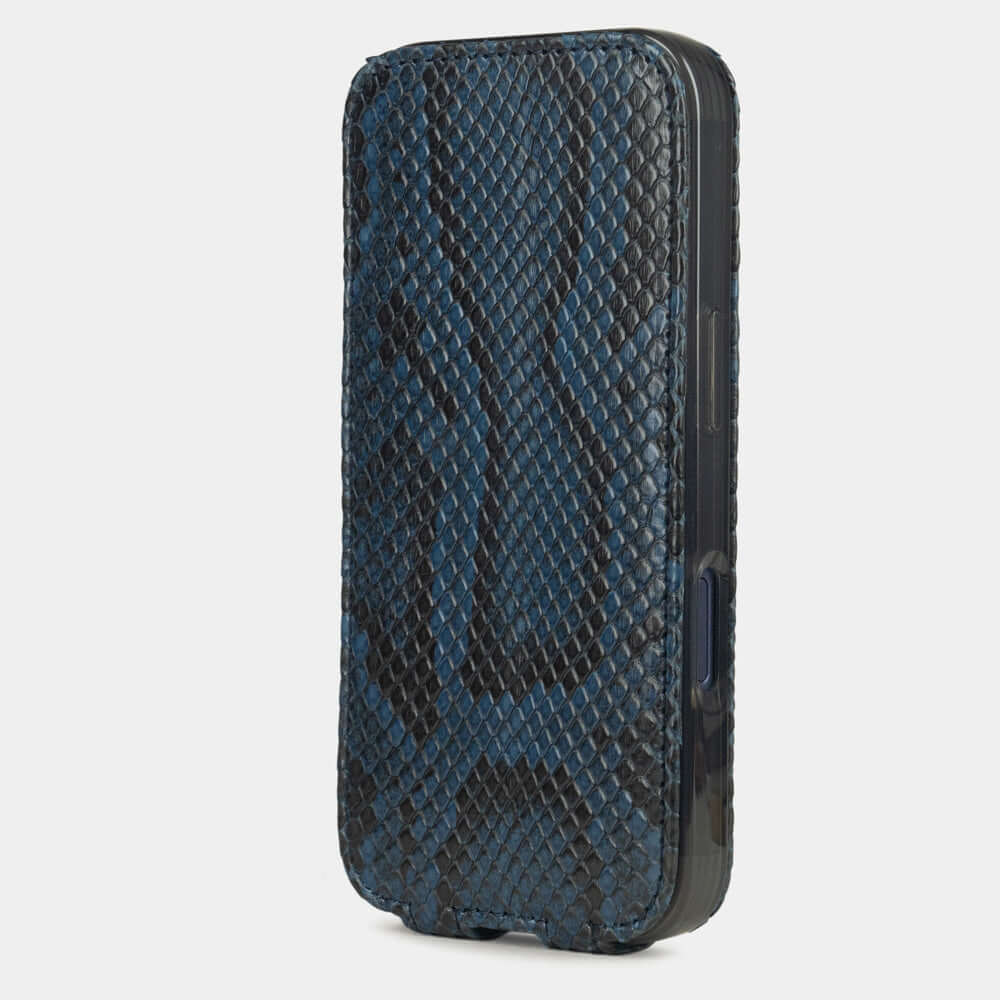 iPhone 17 Pro Max Python Blue Leather Case stylish design with textured python finish in blue color.