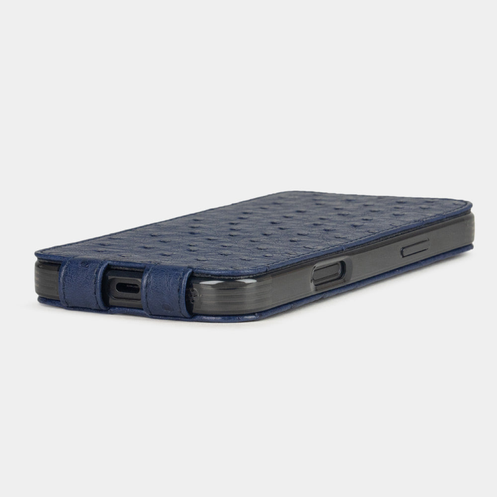 iPhone 17 Pro Max Ostrich Blue Leather Case