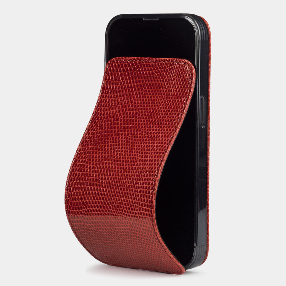 iPhone 14 Pro Max flip case in red lizard leather – Marcel Robert | detail view