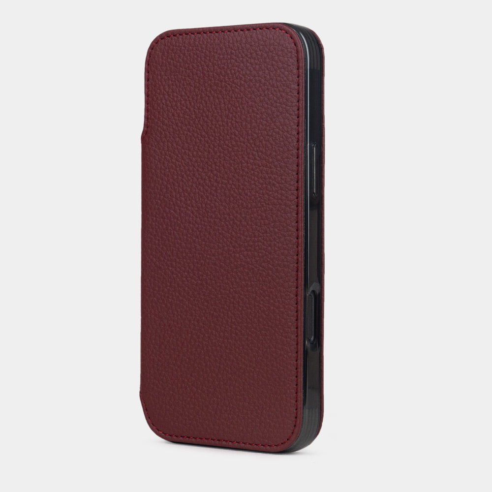 Front view of Marcel Robert iPhone 17 folio case - made of bordeaux premium full-grain calfskin leather, closed position with magnetic cover | main image