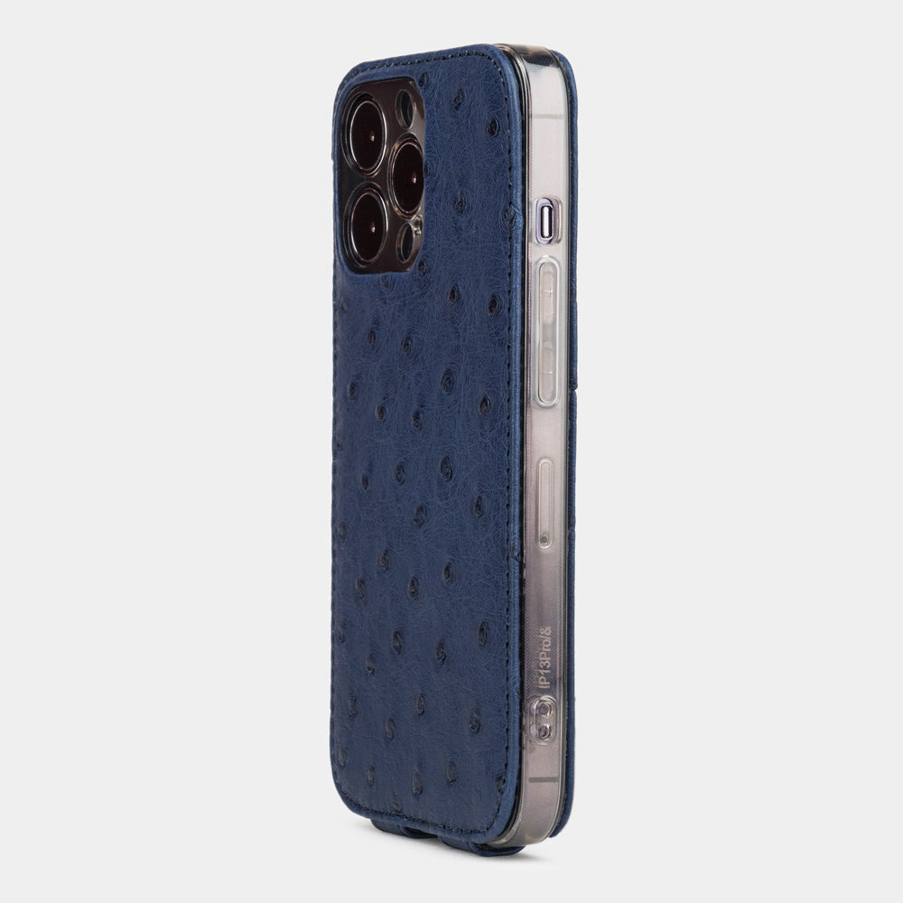 iPhone 14 Pro ostrich leather flip case – Blue – Marcel Robert