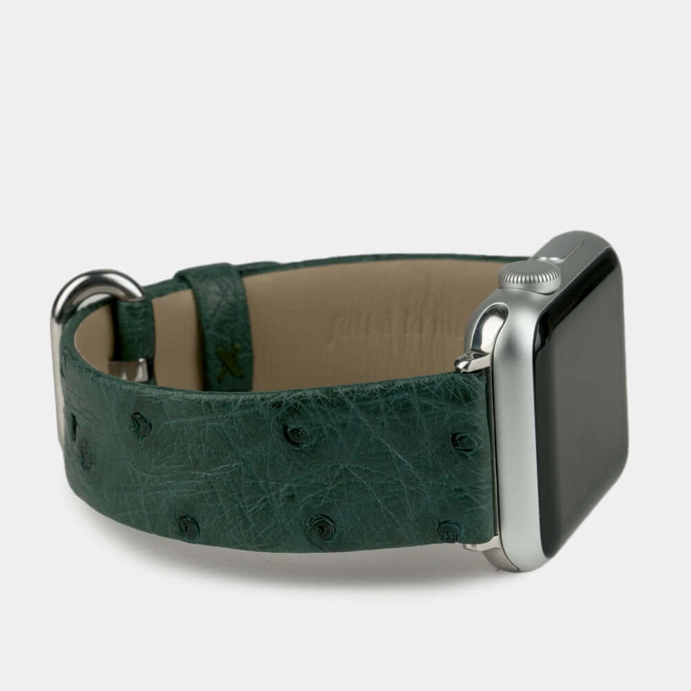 Ostrich Leather Strap Apple Watch 45/46mm Green | Marcel Robert - 4