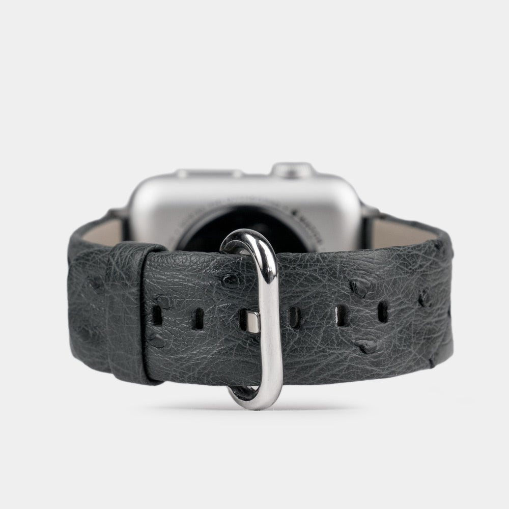 grey ostrich strap apple watch with steel adapters and buckle main image