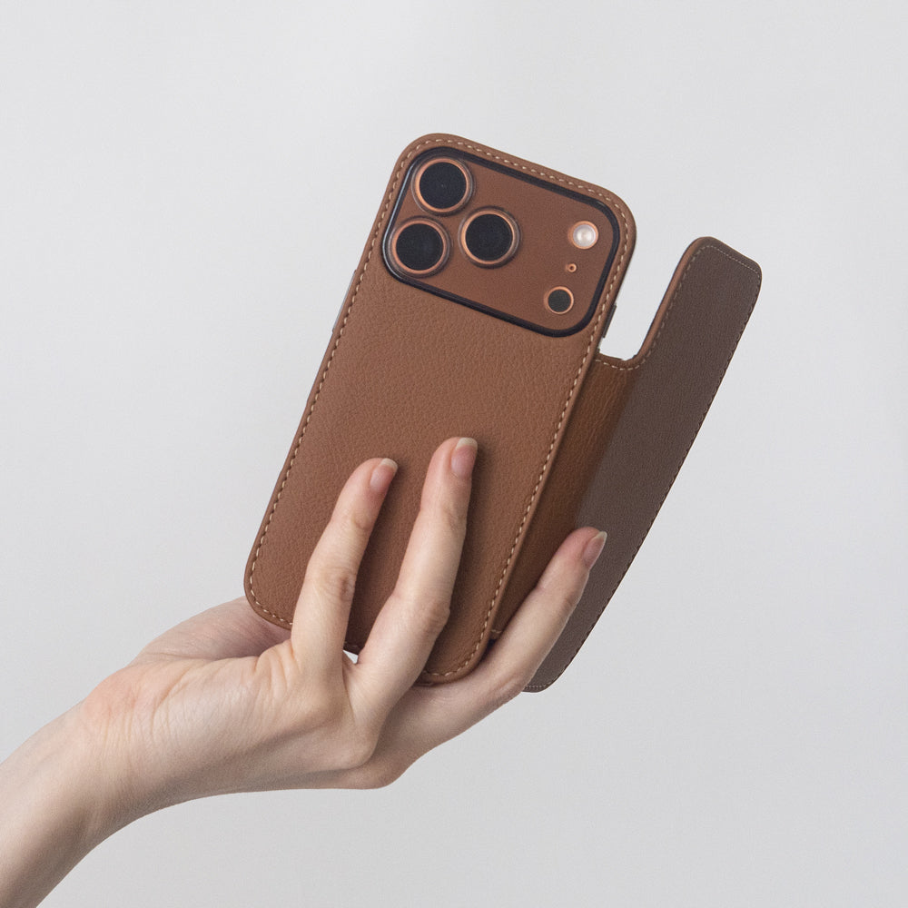 iPhone 17 Pro Gold Leather Wallet Case with MagSafe