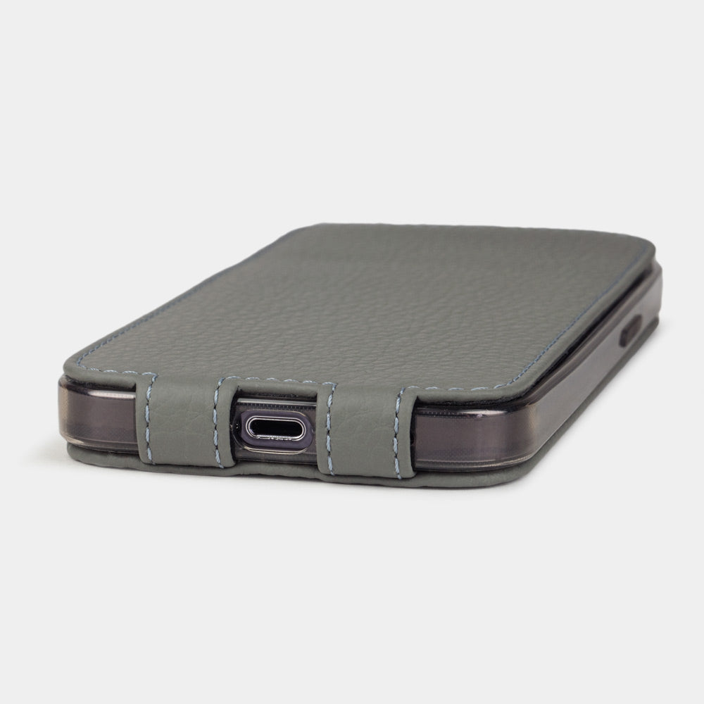 iPhone 15 Grey Calfskin Case β MagSafe Flip