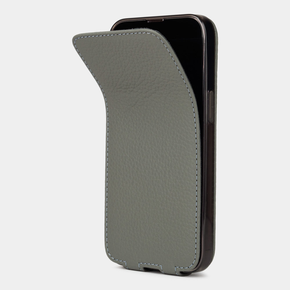 iPhone 15 Grey Calfskin Case – MagSafe Flip