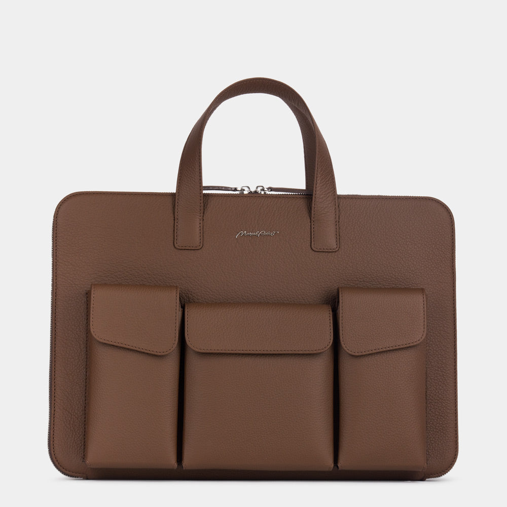 Brown Leather Notebook Bag 17'' with Pockets | Marcel Robert - 0