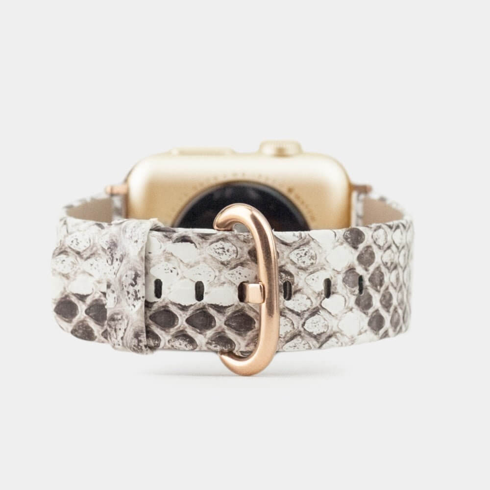 Strap for the Apple Watch 41/42 mm in natural python leather, with pink gold adapters and buckle | main view