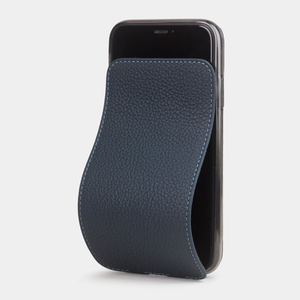 Blue calfskin leather flip case iPhone 11, Marcel Robert handmade magnetic folding cover