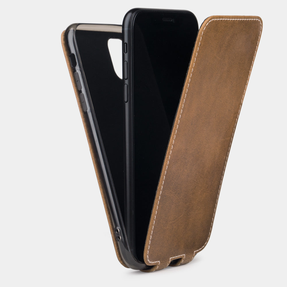 iPhone 11 Vintage Tan Leather Flip Case – Magnetic Cover