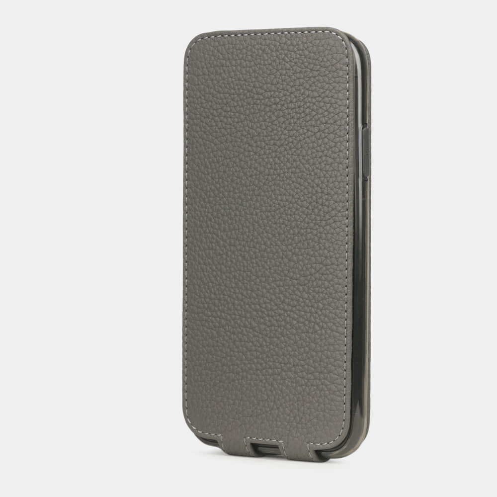 Grey Stone calfskin leather flip case iPhone 11, Marcel Robert handmade magnetic folding cover