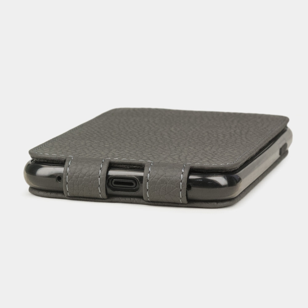 Grey Stone calfskin leather flip case iPhone 11, Marcel Robert handmade magnetic folding cover