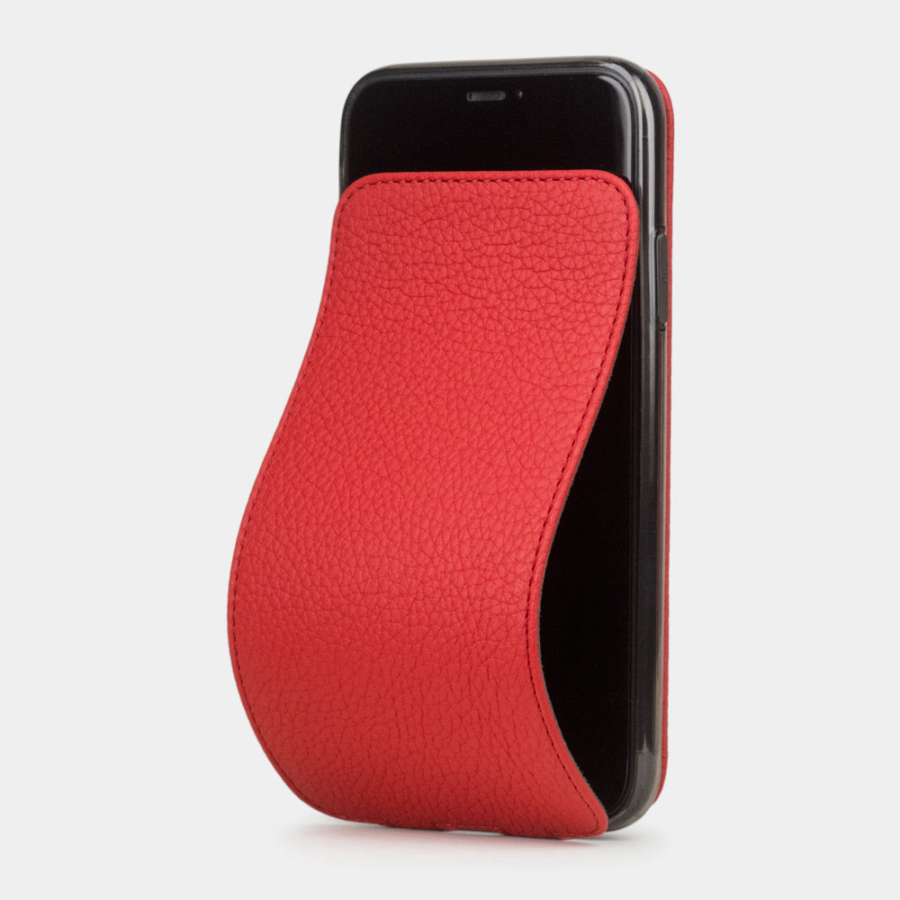 Red calfskin leather flip case iPhone 11, Marcel Robert handmade magnetic folding cover