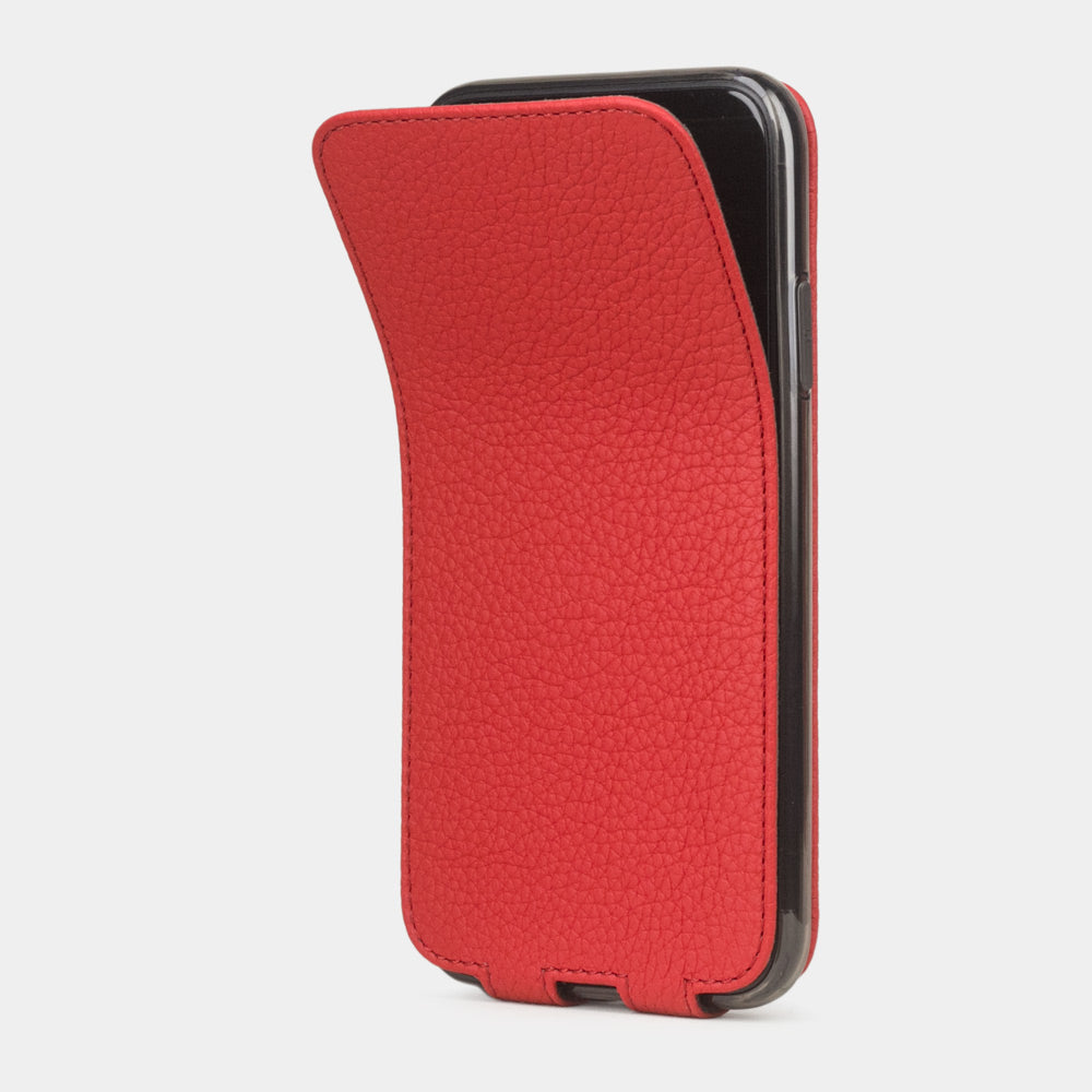 Red calfskin leather flip case iPhone 11, Marcel Robert handmade magnetic folding cover